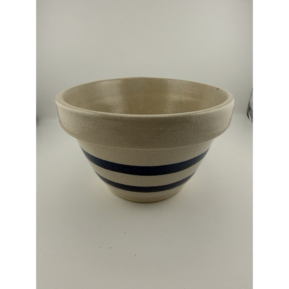 Vintage RRP Co Mixing 7” BOWL Roseville Ohio USA Blue Stripe Stoneware Pottery